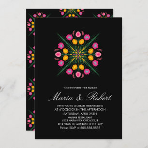 Invitación Boda rosado negro floral con mano de México