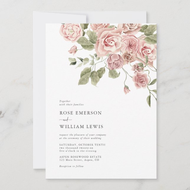 Invitación Boda rosado Rosa de color turbio (Anverso)