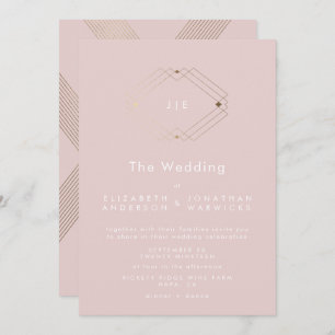 Invitación Boda rosado Rubor Geométrico de oro simple y moder