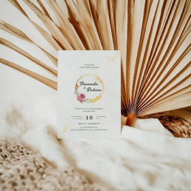 Invitación Boda rosado y dorado de flores turbias (Subido por el creador)