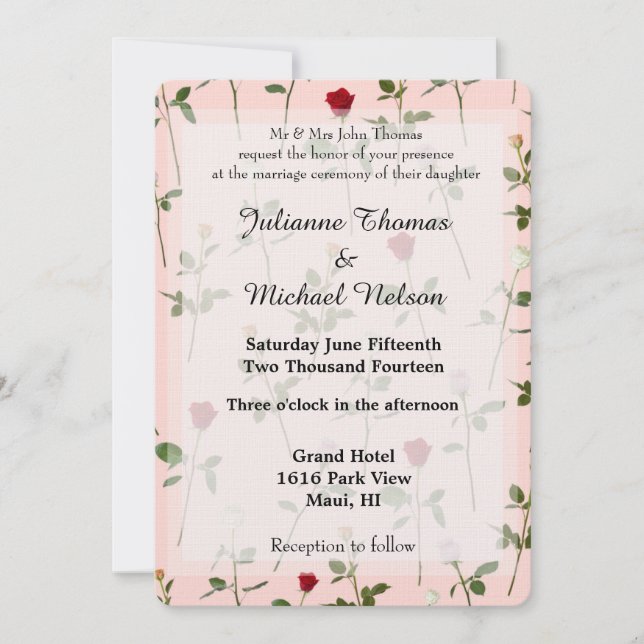 Invitación Boda Rosas bonitos (Anverso)