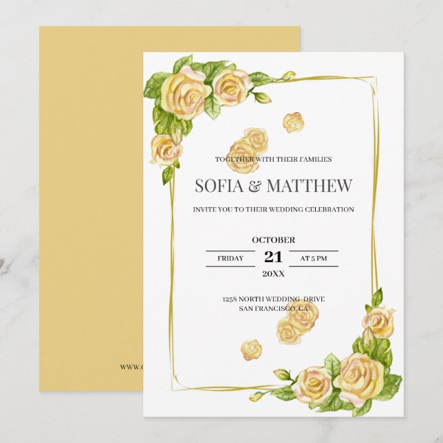 Invitación Boda Rosas de Oro (Anverso / Reverso)