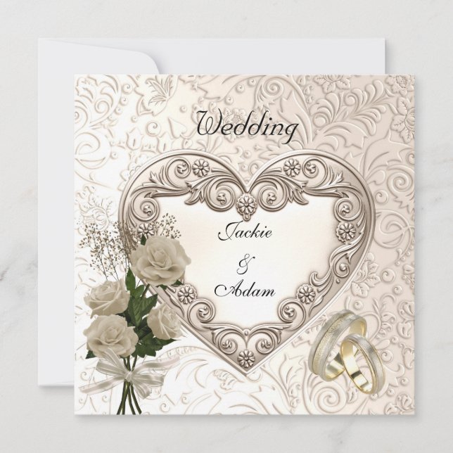 Invitación Boda Rosas florales de época invitan a beige crema (Anverso)