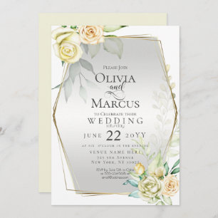 Invitación Boda   Rosas Rubor marfil-amarillo acuarela