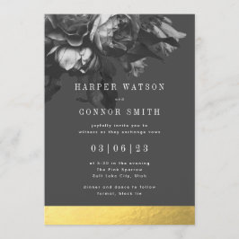Invitación Boda Rose Bouquet de la franja dorada negra
