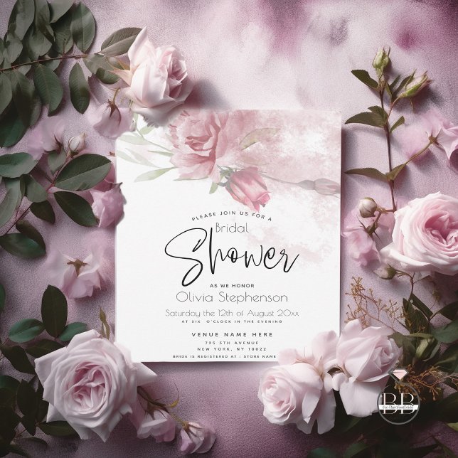 Invitación Boda | Roses rosados de color rugoso (Romantic watercolor cottage roses in dusty pink for that perfect garden shower.)