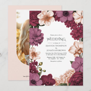 Invitación Boda Rouge Granate, Roseta Malva y Seda de Melocot