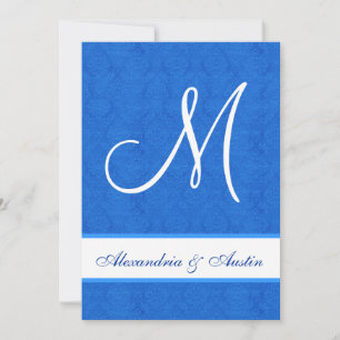 Invitación Boda Royal Blue and White Damask Square A457