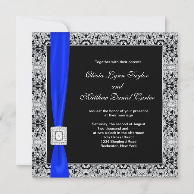Invitación Boda Royal Blue Black Lace (Anverso)