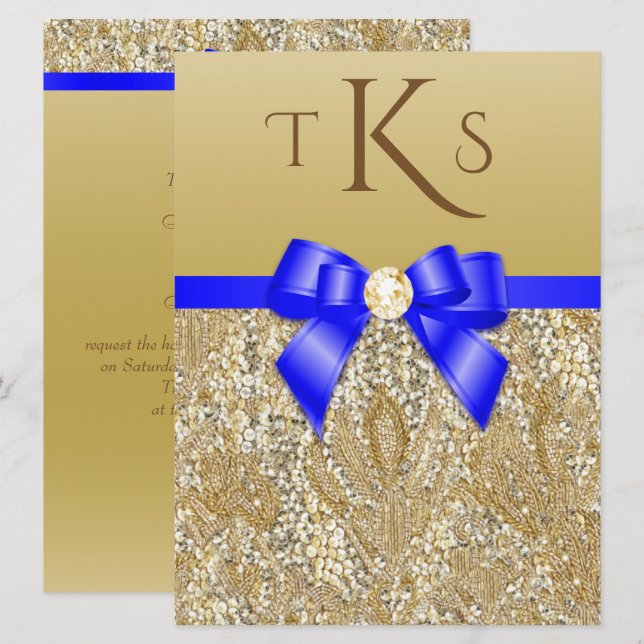 Invitación Boda Royal Blue Bow de las grandes ficticias de or (Anverso / Reverso)
