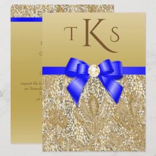 Invitación Boda Royal Blue Bow de las grandes ficticias de or