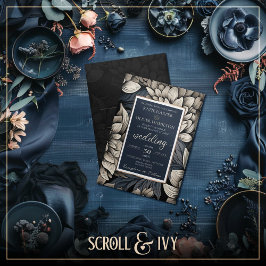 Invitación Boda Royal Blue & Champagne White Bloom