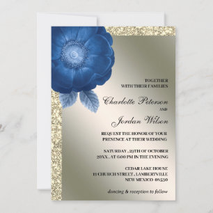 Invitación Boda Royal Blue Floral & Silver Purpurina