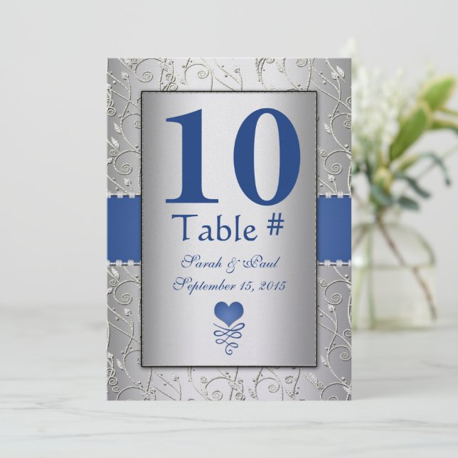 Invitación Boda Royal Blue Silver Swirl (Anverso de pie)