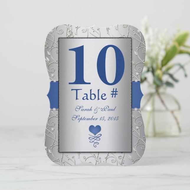 Invitación Boda Royal Blue Silver Swirl (Anverso de pie)