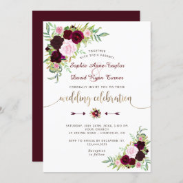 Invitación Boda Royal Burgundy Marsala Floral Gold