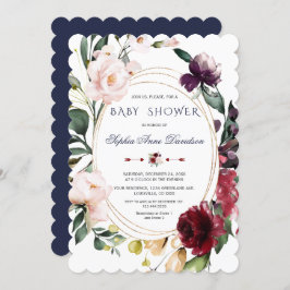 Invitación Boda Royal Burgundy Rubor Flores Blue Gold