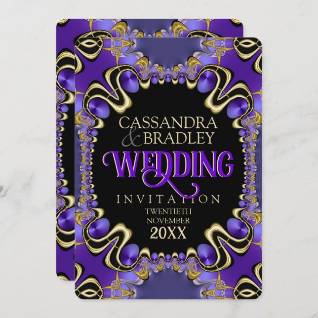 Invitación Boda Royal Gold Purple Lace (Anverso / Reverso)