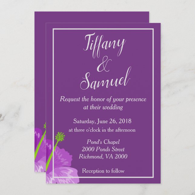 Invitación Boda Royal Purple Floral simple y Moda (Anverso / Reverso)