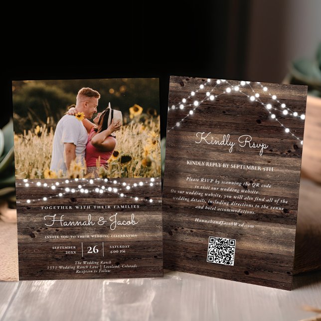 Invitación Boda RRSVP de código QR de madera clara de cadena  (Subido por el creador)