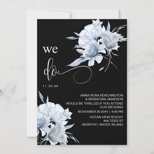 Invitación *~* BODA RSVP AR15 con flores de Bouquet azul turb (Anverso)