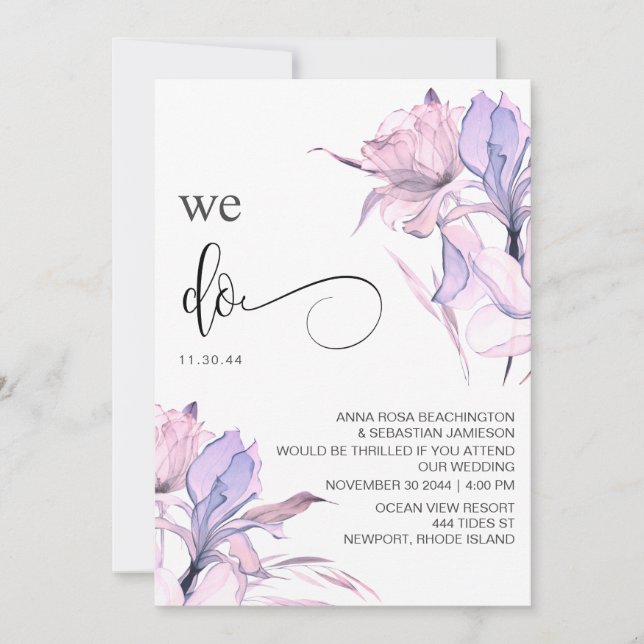 Invitación *~* BODA RSVP AR15 QR con flor rosa rosa rosada de (Anverso)