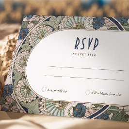 Invitación Boda RSVP azul de la marina Insertar Art Nouveau v