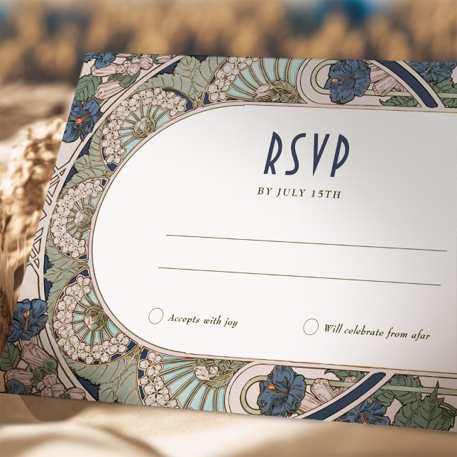 Invitación Boda RSVP azul de la marina Insertar Art Nouveau v (Subido por el creador)