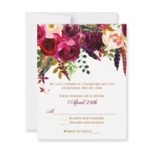 Boda RSVP Card 2 (COMIDAS) - Floral, plumas