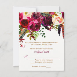 Invitación Boda RSVP Card 2 (COMIDAS) - Floral, plumas