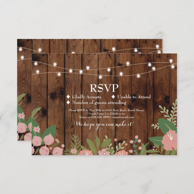 Invitación Boda RSVP Cartas de Floral de Madera Rusa invita (Anverso / Reverso)