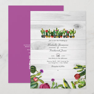 Invitación Boda RSVP Código QR Suculentas Cactus Rústico