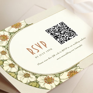 Invitación Boda RSVP Código QR Vintage Art Nouveau Mucha