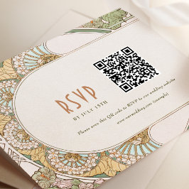 Invitación Boda RSVP Código QR Vintage Art Nouveau Mucha