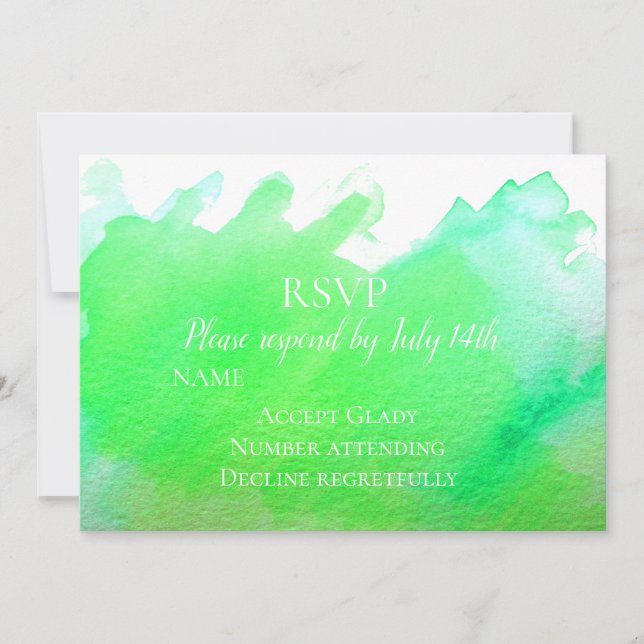 Invitación Boda RSVP color de agua verde moderno (Anverso)