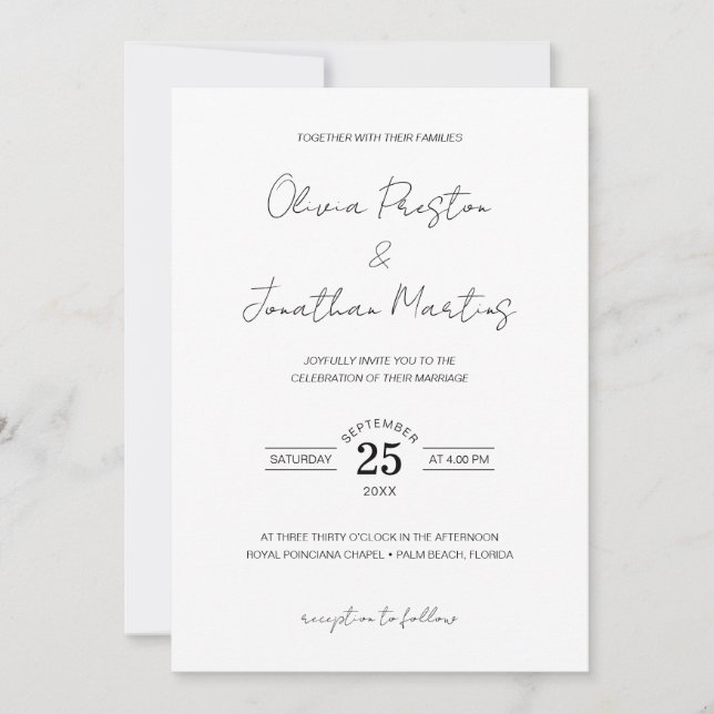 Invitación Boda RSVP de código QR blanco negro simple minimal (Anverso)