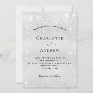 Invitación Boda RSVP de código QR con brillo plateado