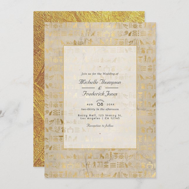 Invitación Boda RSVP de código QR con tema egipcio (Anverso / Reverso)