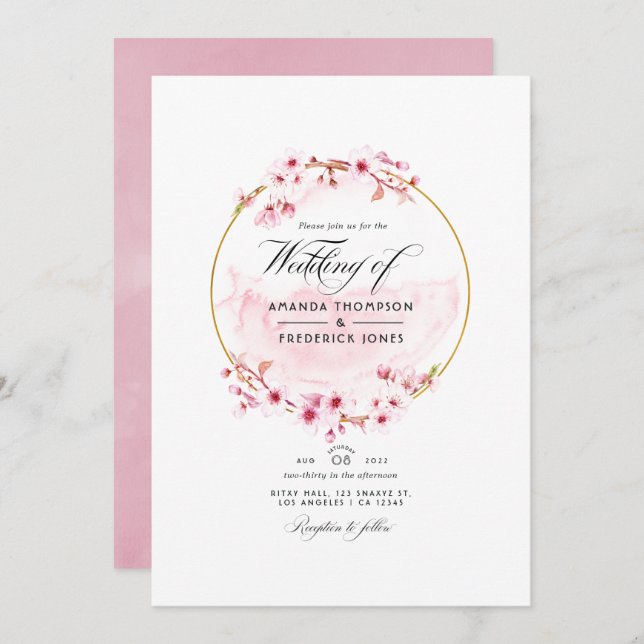 Invitación Boda RSVP de código QR de arándano rosa geométrico (Anverso / Reverso)