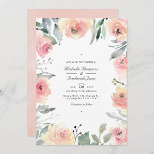 Invitación Boda RSVP de código QR de floral rosa de Pastel Ru