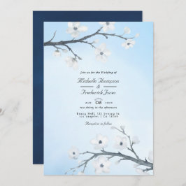 Invitación Boda RSVP de código QR de flores de cerezo blancas