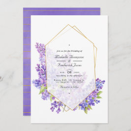 Invitación Boda RSVP de código QR de herbario violeta y dorad