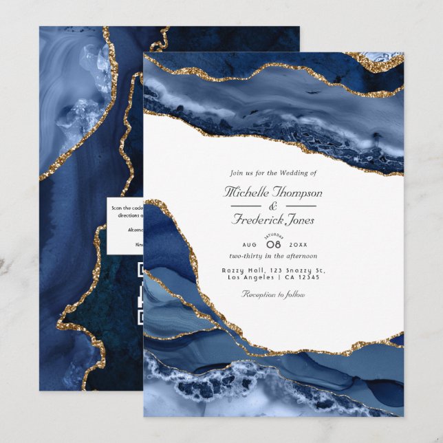 Invitación Boda RSVP de código QR de la Marina y la Piedra de (Anverso / Reverso)