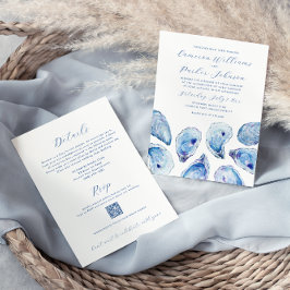 Invitación Boda RSVP de código QR de la shell Oyster Azul tod