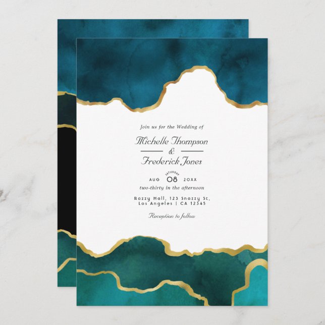 Invitación Boda RSVP de código QR de prueba de Geode verde az (Anverso / Reverso)