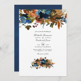 Invitación Boda RSVP de código QR floral de jengibre y marina