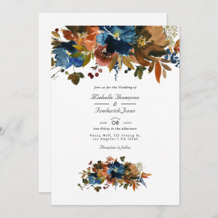 Invitación Boda RSVP de código QR floral de jengibre y marina