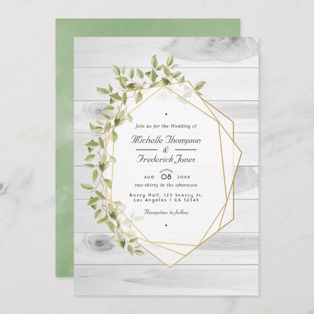 Invitación Boda RSVP de código QR geométrico de vegetación ru (Anverso / Reverso)