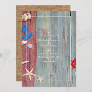 Invitación Boda RSVP de código QR Nautical de playa rusa