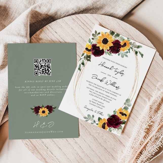 Invitación Boda RSVP de código QR para girasol y Rosas rusos (Subido por el creador)